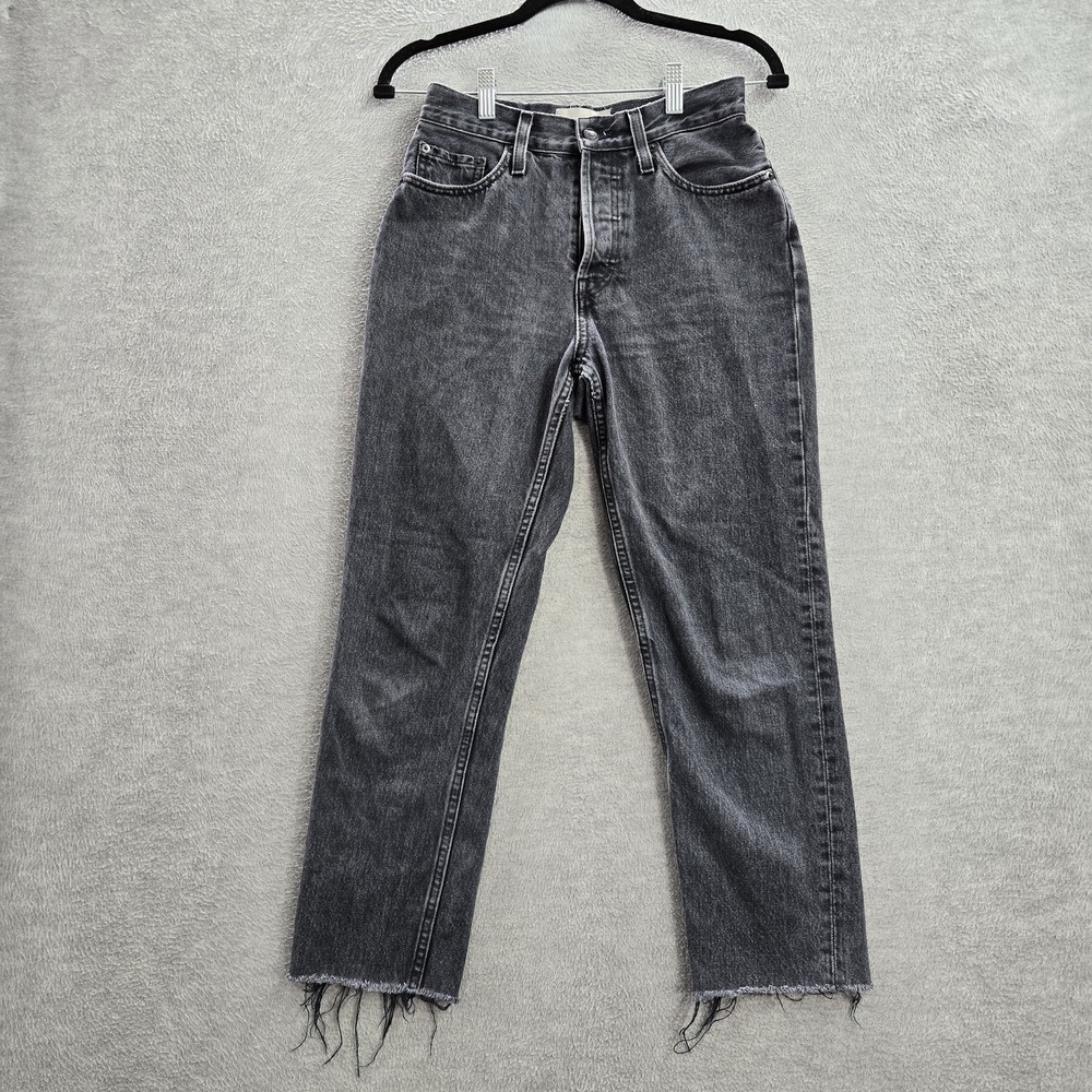 Everlane Women Jeans 25‎ Black Denim Ankle The 90's Cheeky Jean Straight Raw Hem